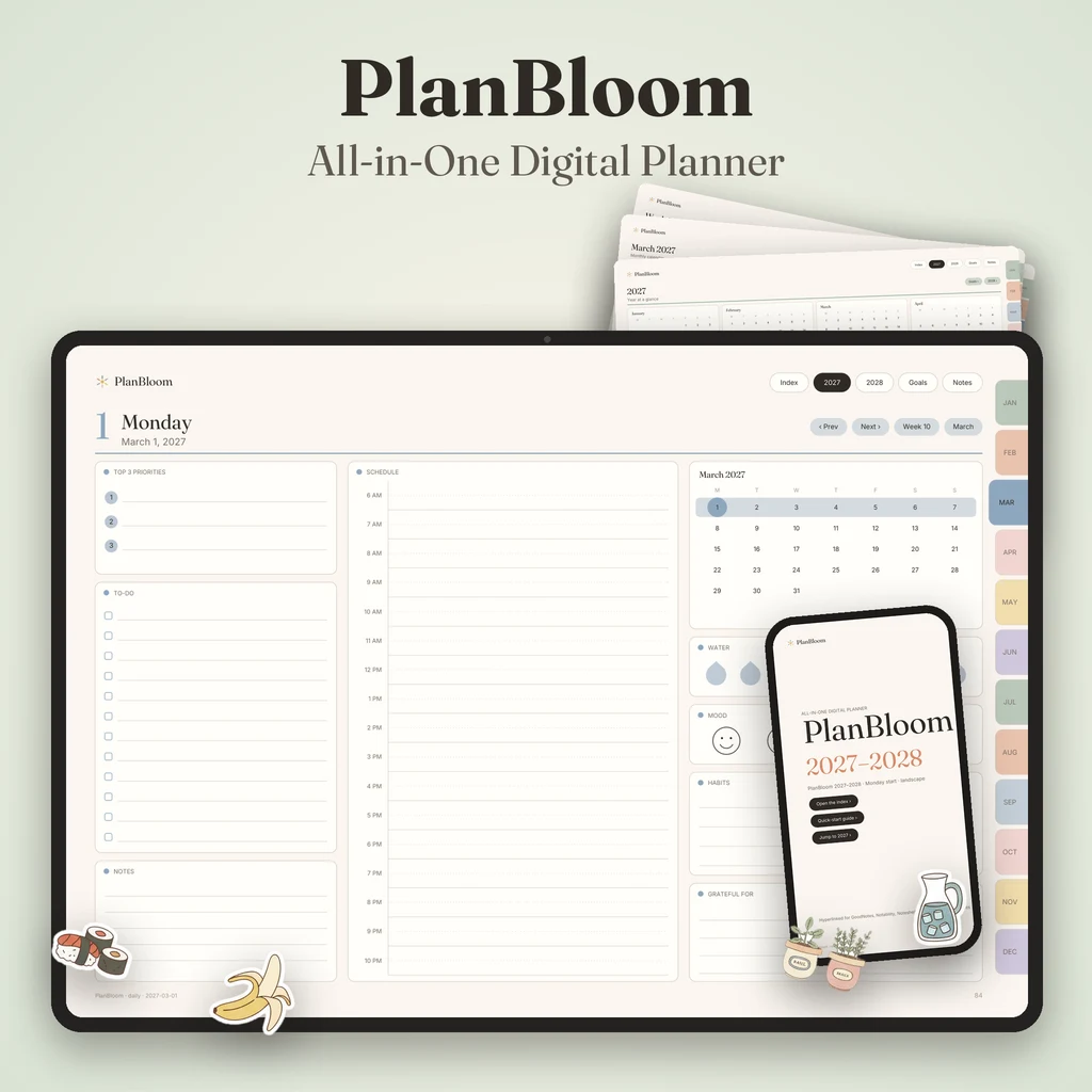 All-in-one digital planner with templates for GoodNotes on a tablet