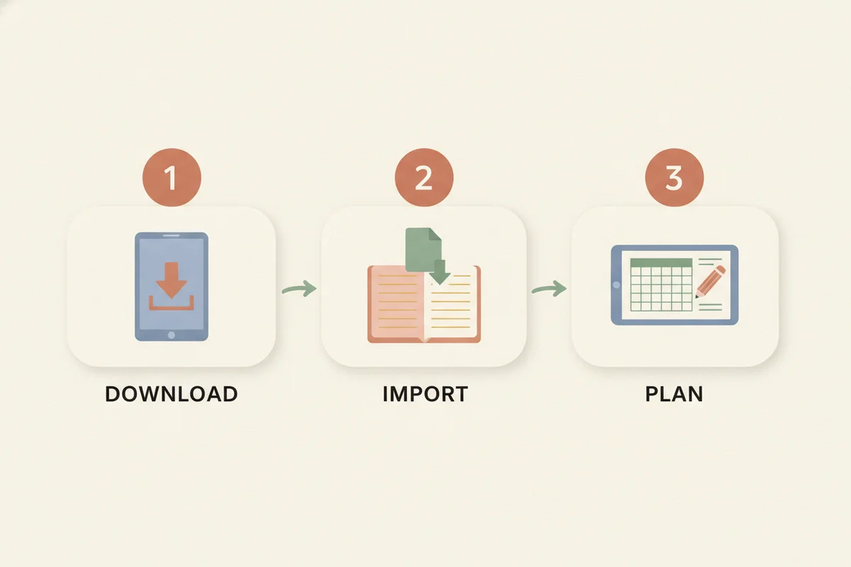 Planner setup in three steps: download, import and plan