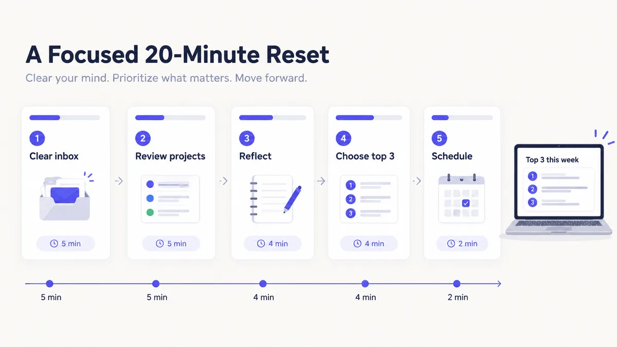 A focused 20-minute weekly reset in five steps
