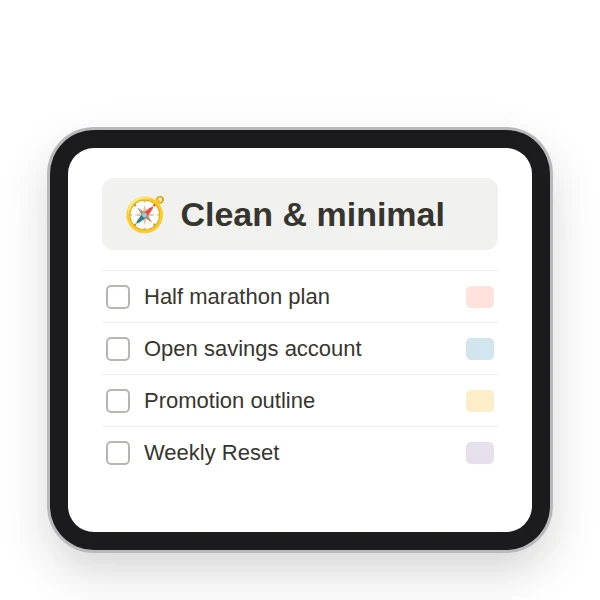 Clean and minimal Notion page with matching emoji icons and soft color tags