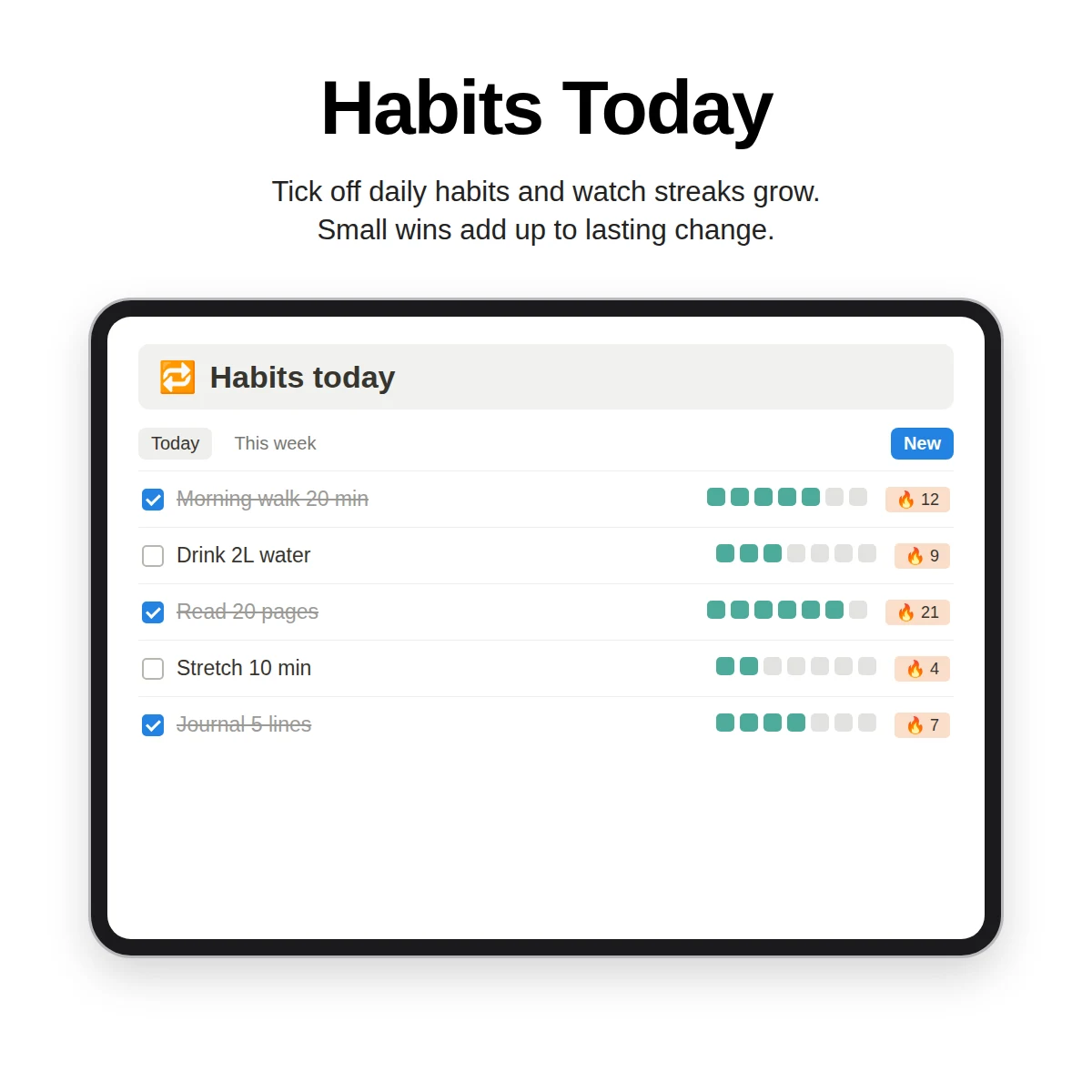 Habits page in Notion with streak counts calculated by formulas
