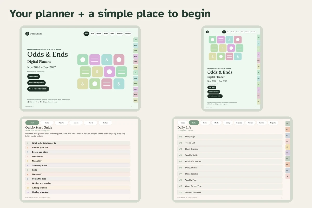 The Odds & Ends planner bundle: dated, Large Print and undated PDFs